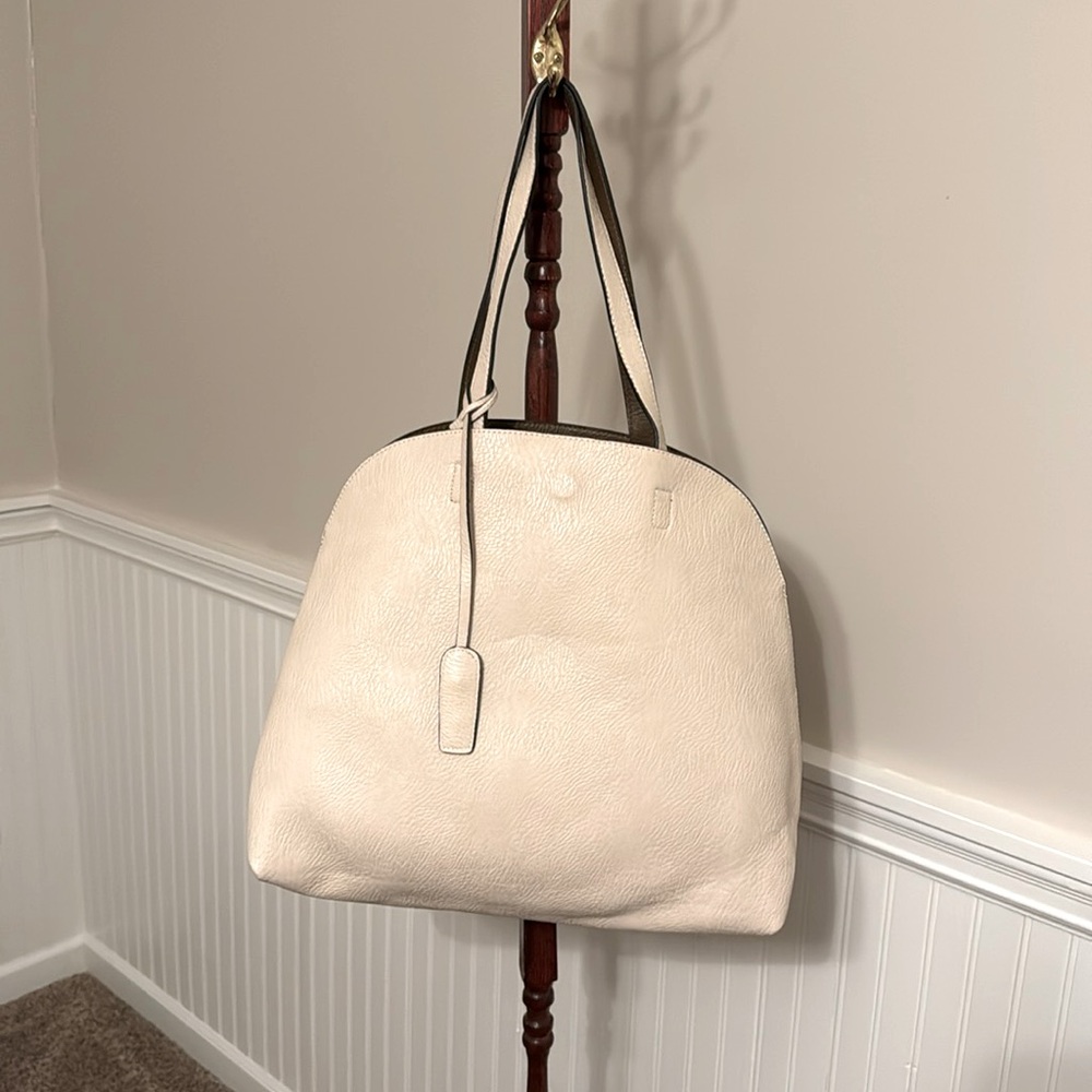 Ivory and taupe large tote